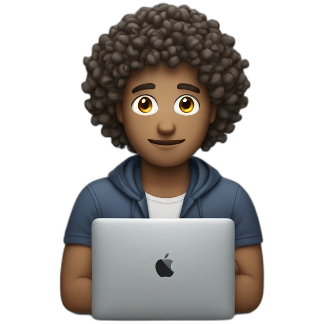Curly man with a macbook emoji