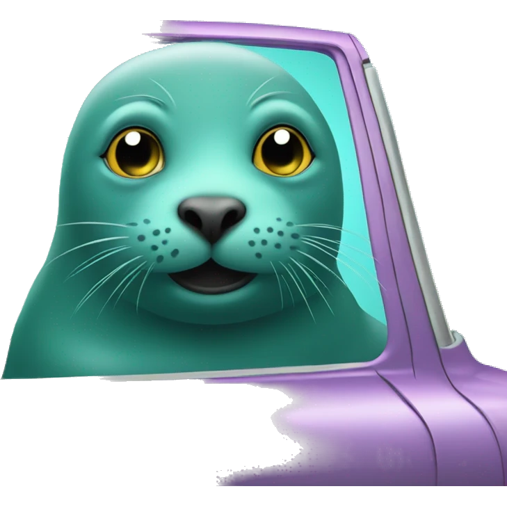 teal-coloured seal sitting inside teal-coloured car emoji