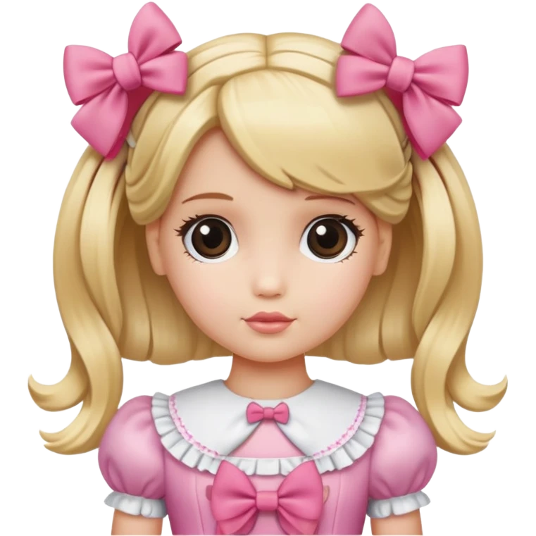 a doll with blonde hair bows on both of side her hair emoji