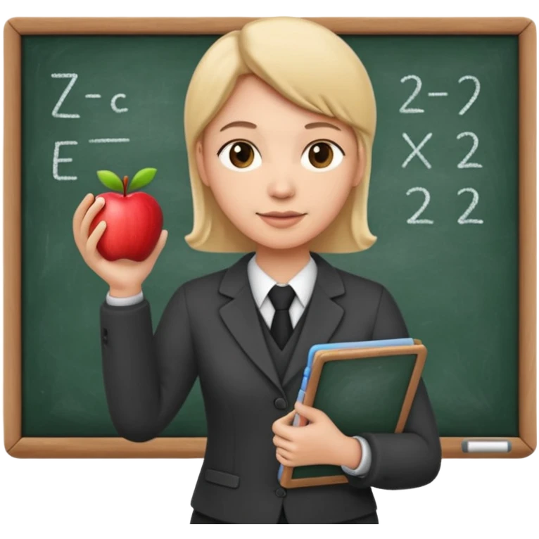 teacher standing in front of a blackboard teaching a class, holding chalk in hand, apple style emoji emoji