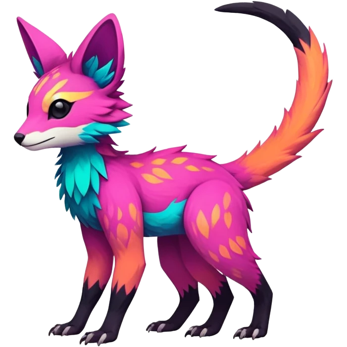 Rare realistic exotic edgy epic cute neon colorful tropical lush vibrant pretty beautiful handsome gorgeous aesthetic colorful vibrant Vernid-Trico-species-Fakemon-creature by LiLaiRa, 4 legs, 1 tail, random markings, (full body) emoji