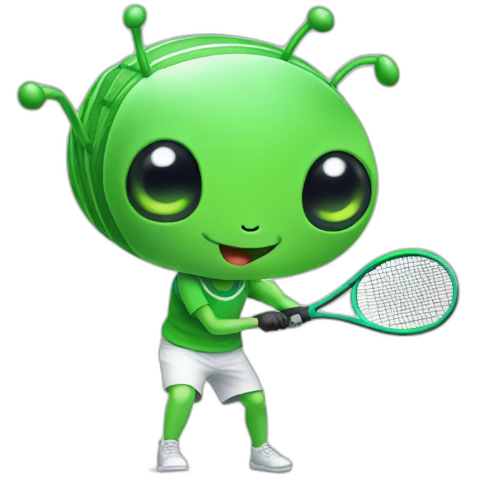 Green cute kawaii bug playing tennis emoji