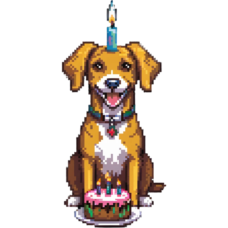happy dog with candle-lit birthday cake emoji