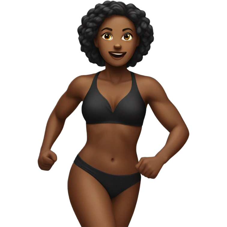 1 Black woman in a bikini running. emoji