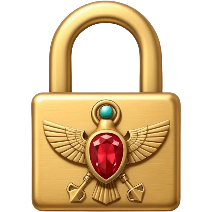 ancient Egyptian lock object icon, golden metal lock, ankh symbol, scarab engraving, red gemstone detail, 3D cartoon, mobile game icon style, centered, clean background, soft shadow, no text, no watermark
 emoji