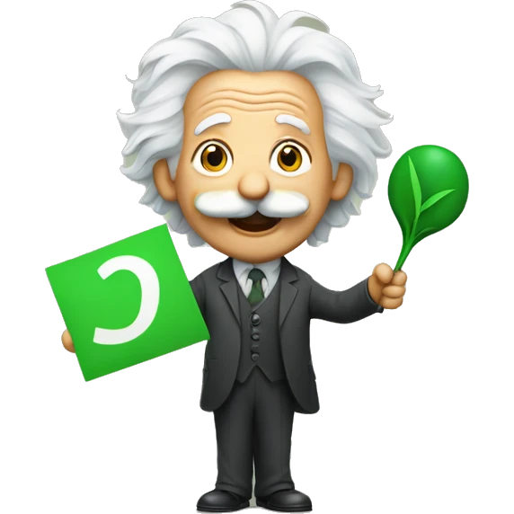 happy albert einstein holding green check mark in one hand emoji