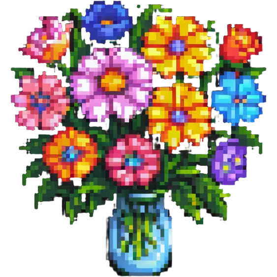simple colorful bouquet of flowers in pixel art style emoji