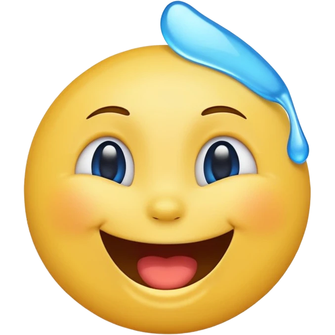 Emoji, yellow round laughing face, blue tears of joy on it  emoji
