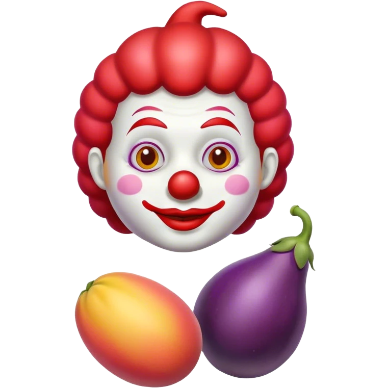 A clown peach holding an eggplant emoji