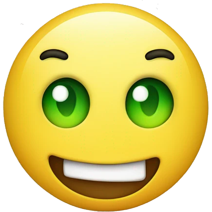 Yellow circle head With green eyes and tongue out, big bushy eyebrows looking happy emoji