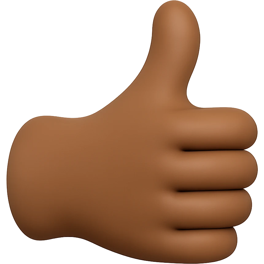 Edit the image of a hand giving a thumbs up emoji to change the skin tone of the hand to match the man's skin color from the reference photo. Maintain the 50% realistic emoji style with a transparent background. emoji
