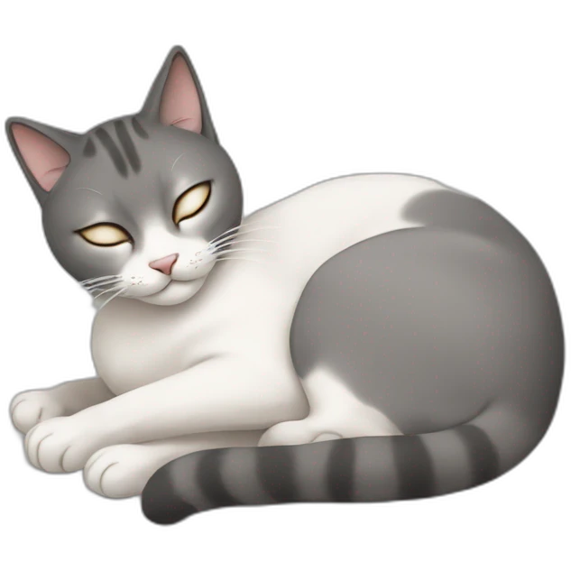 grey and white cat sleeping with small siamese cat emoji