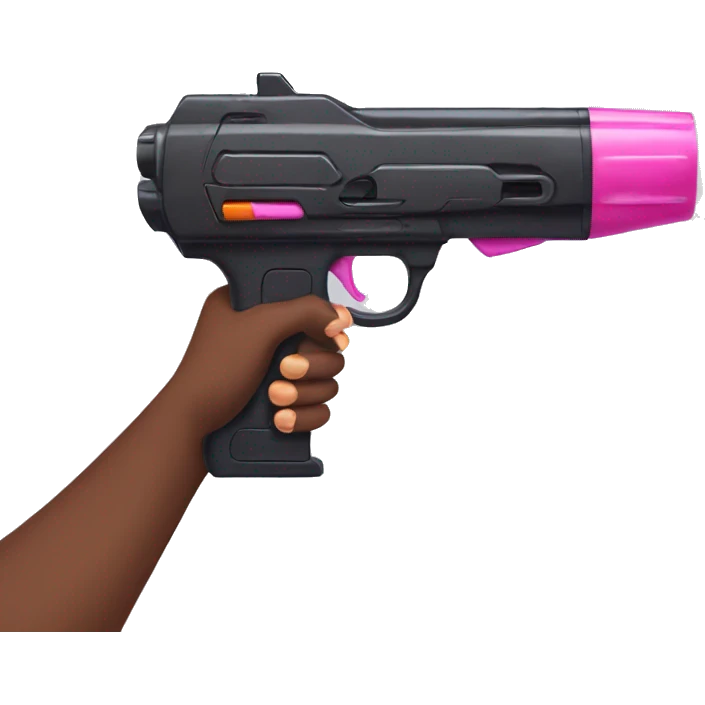 brown hand with pink nails holding large scary dark nerf gun emoji