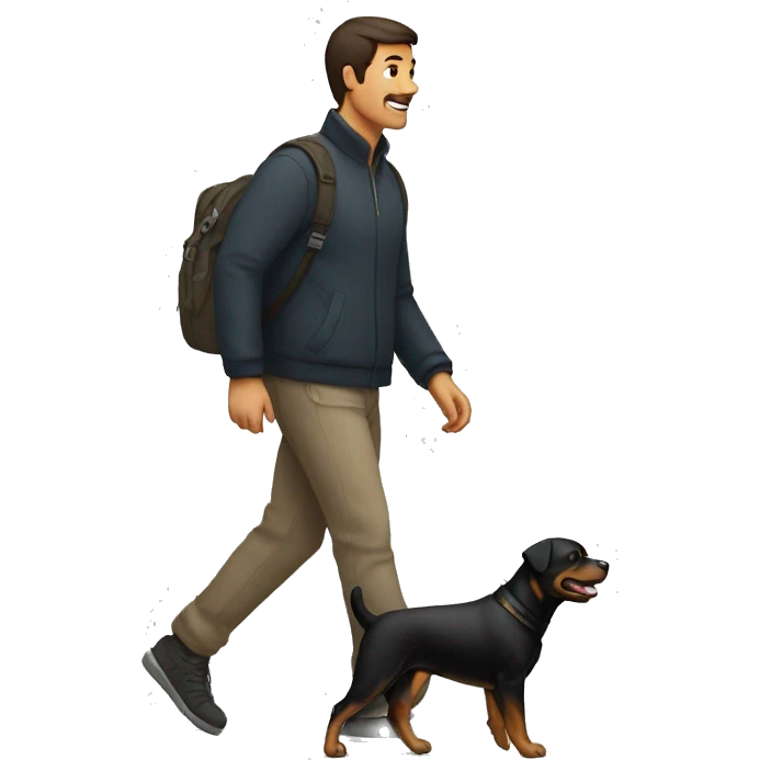 man waling rottweiler, going left emoji