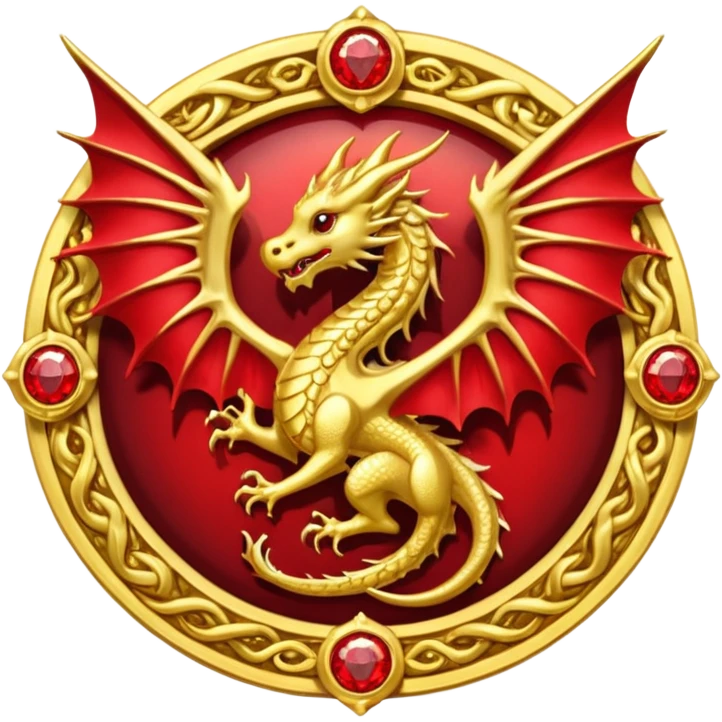 Golden dragon with wings crest / brosch in a circle with red gems and no background emoji