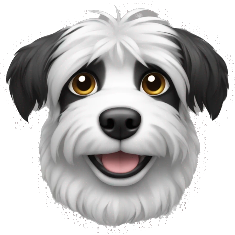 Shaggy black and white small dog with pointed ears  emoji