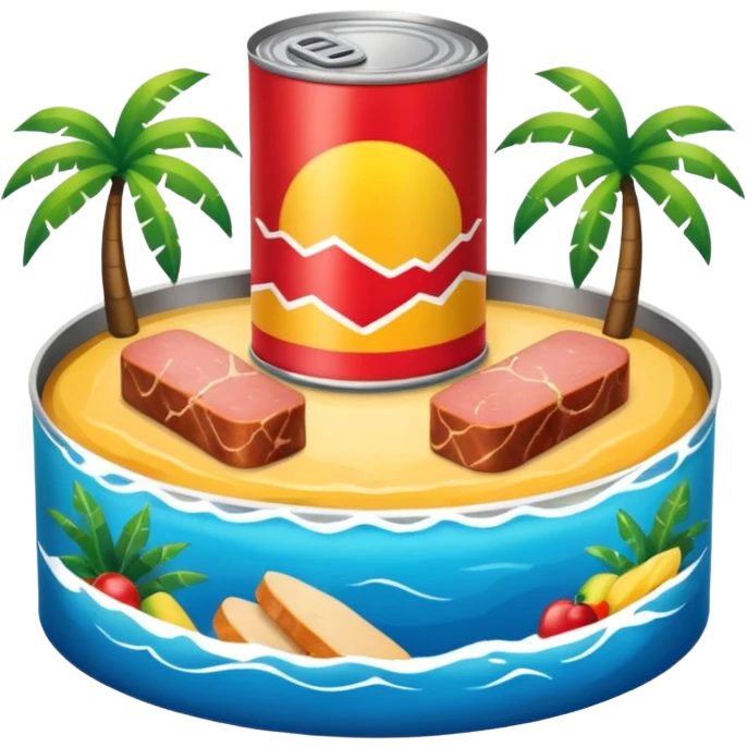 SPAM CANNED MEAT CORPORATE SUMMER KICKOFF tropical exotic destination PARTY landscape  emoji