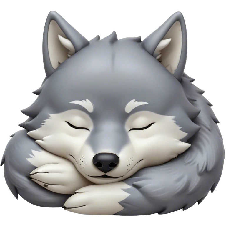 Meme-Worthy Cute Sleeping Wolf Portrait Emoji, Head resting peacefully with a contented smile, showcasing a robust build and a luxuriously soft grey and white Fur, eyes shut in a serene, restful nap, Simplified yet hilariously adorable features, highly detailed, glowing with a soft, drowsy light, high shine, relaxed and utterly lovable, stylized with an air of playful laziness, bright and heartwarming, soft glowing outline, capturing the essence of a comically sleepy wolf, so meme-worthy it feels like it could instantly become the next viral sensation of adorable slumber! emoji