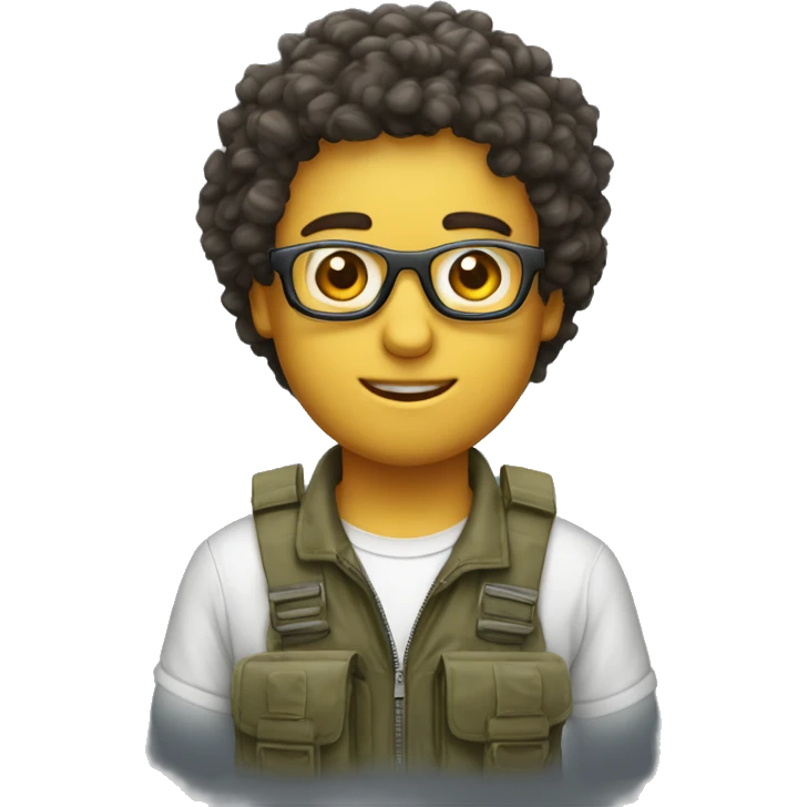Un garçon avec des cheveux bouclés et des lunettes avec un pantalon cargo  emoji
