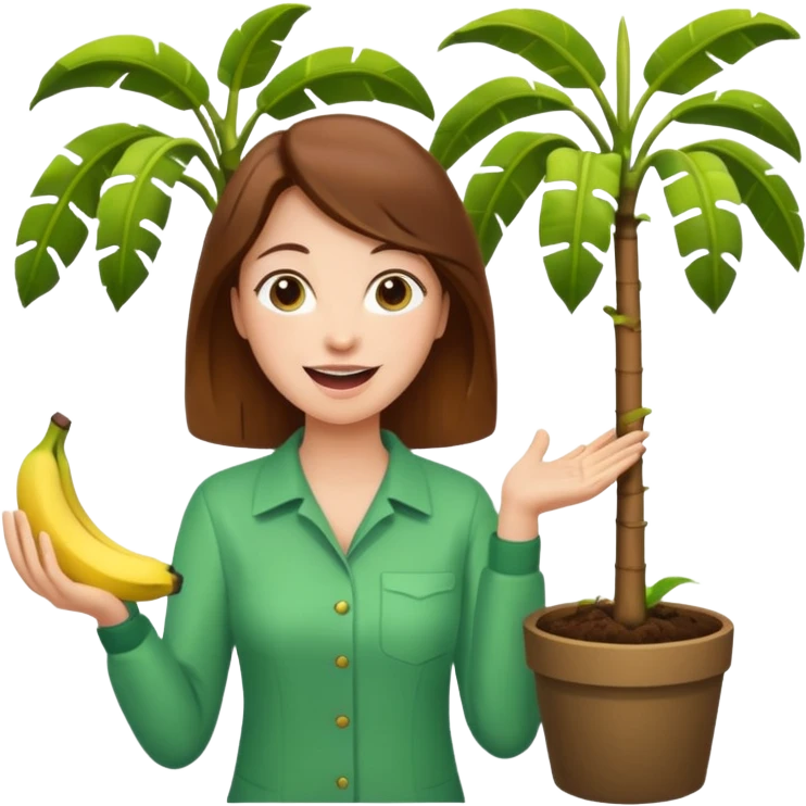 a woman with brown hair whose excited is planting a banana tree emoji