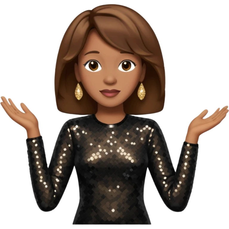 Whitney Houston with brown hair, black sequin long sleeve dress emoji