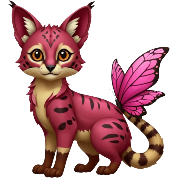 Colorful dark tropical ruby rose floral butterfly exotic cute cool beautiful shiny beautiful fantasy-caracal-civet-genet-sergal-vernid-serval-Gryphon-Cacomistle-Trico-oncilla-animal-Fakémon-hybrid-fursona (full body) emoji
