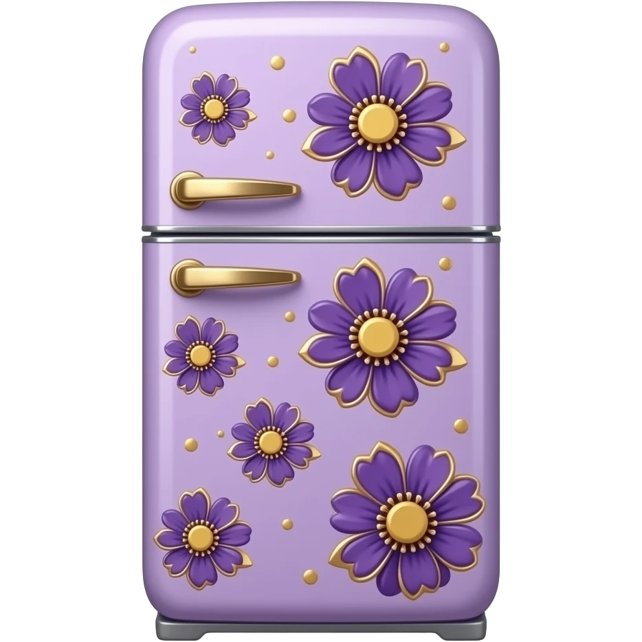 Realistic lavender and copper fridge decorated in rose gold and purple flower pattern. emoji