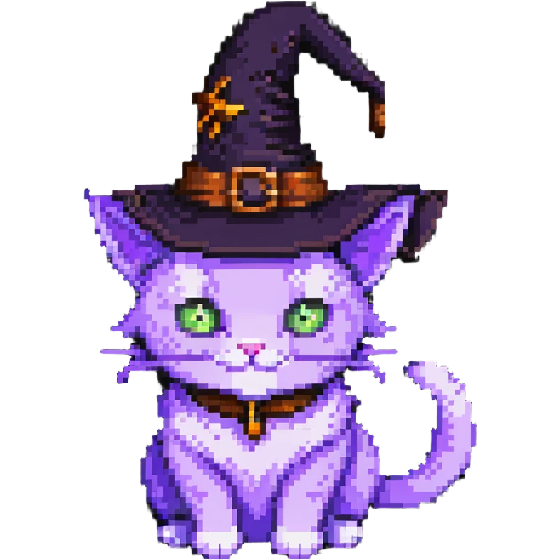 purple cat wearing a witch hat emoji