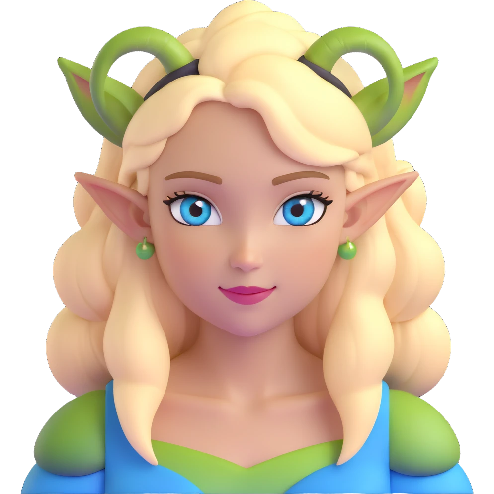 pretty girl with blonde hair, blue eyes, green ogre ears emoji