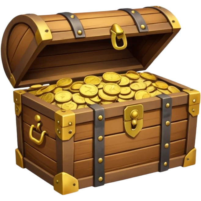 wooden brown treasure chest filled with coins pack in gradient emoji