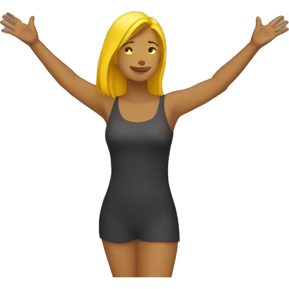  Woman with yellow skin and visible feet raising both arms in the air emoji