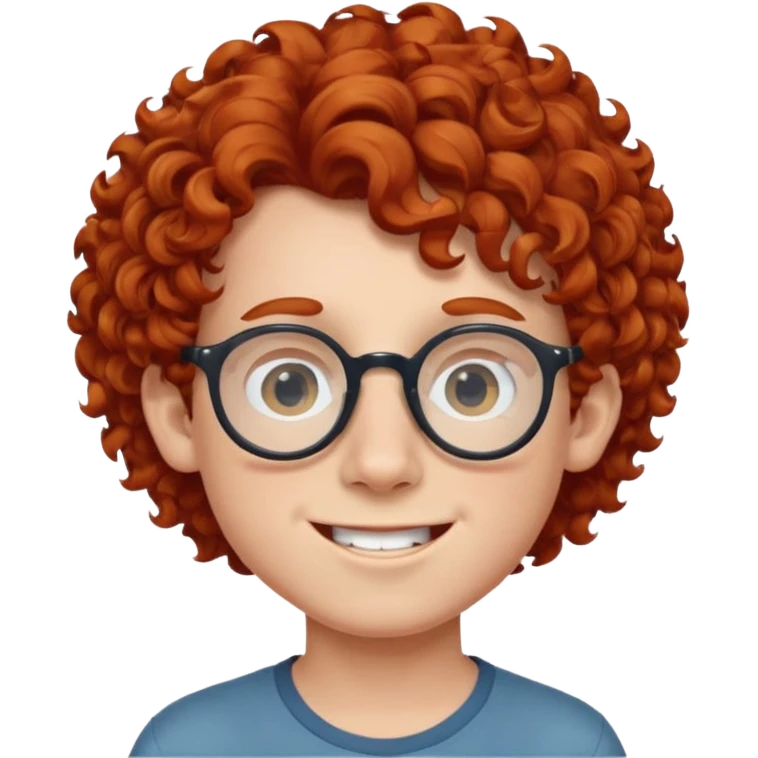 redhead kid with unique face features and very curly hair kid boy happy and big glassess and big nose emoji