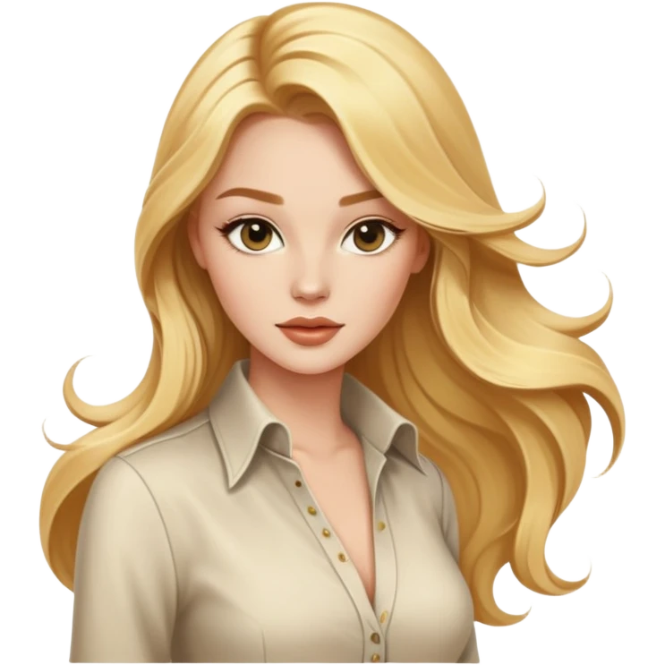 Beautiful blonde Western female fashion model with flowing golden hair, elegant features, stylish outfit emoji