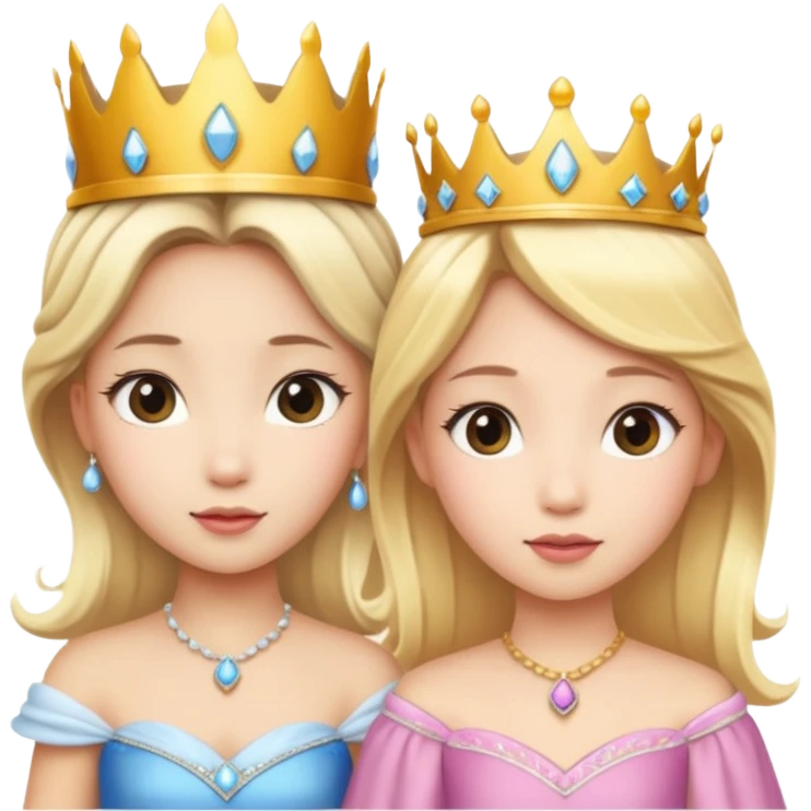Asian girl and blonde white girl dressed as princesses emoji