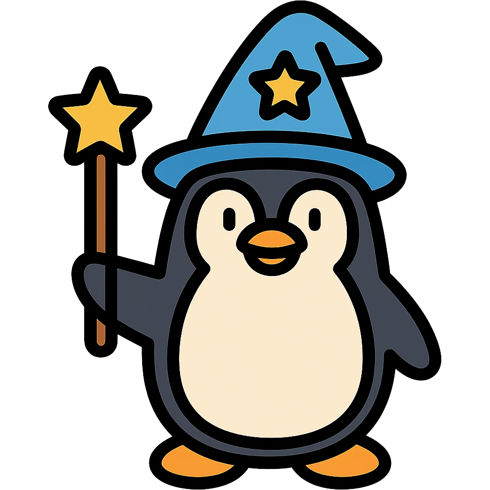penguin wizard, color outline icon emoji