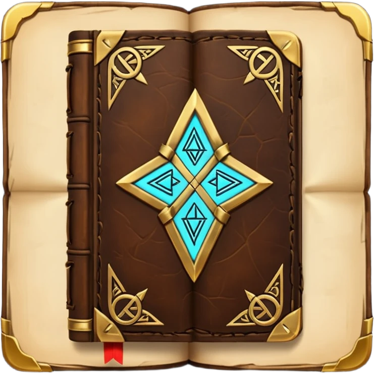 Spell Book – Old leather book with glowing runes and bookmarks emoji
