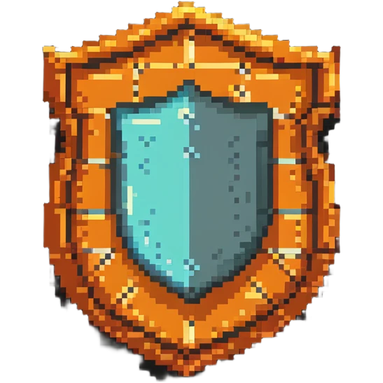 HTML5 shield logo with 8-bit style pixel aesthetic and bright orange color emoji