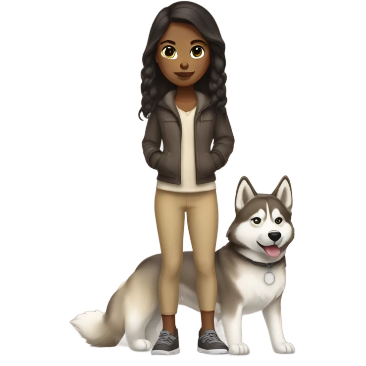 A girl Dark brown  hair next to a light dorée  Husky emoji
