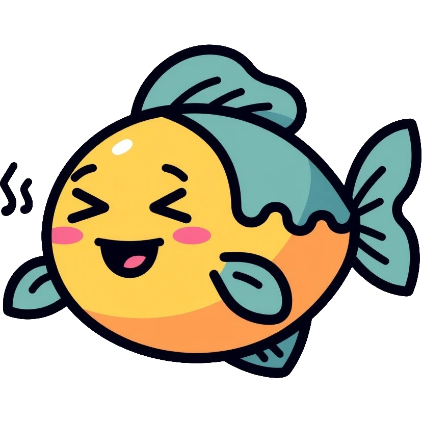 Playful singing fish, cheerful cartoon fish emoji