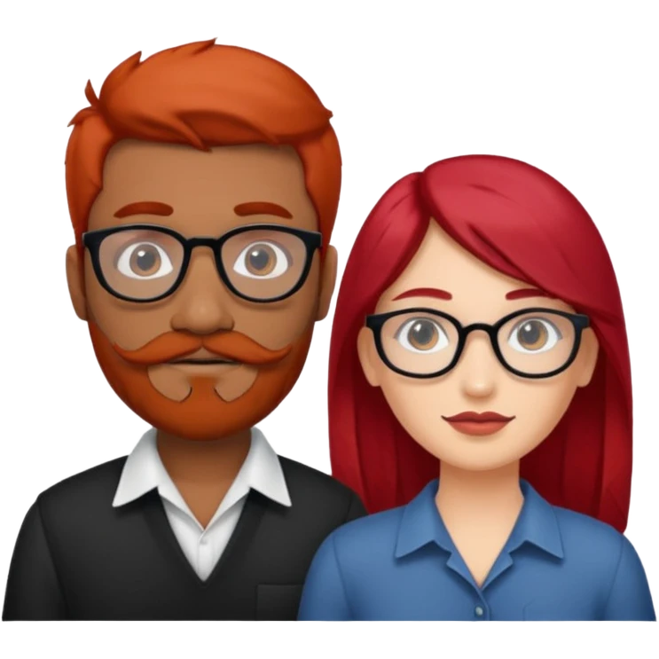 White red hair girl without glasses and brown indian guy with moustache and beard with glasses black hair  emoji