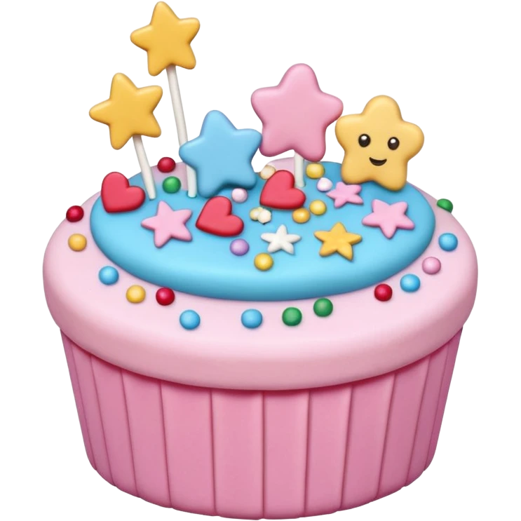 small scatter of colorful sprinkles, sugar pearls, and tiny fondant shapes (stars, hearts, flowers), glossy pastel and bright tones, textures vary smooth crunchy or soft, delicately detailed shapes, soft lighting, subtle shadows, transparent background, emoji scale emoji
