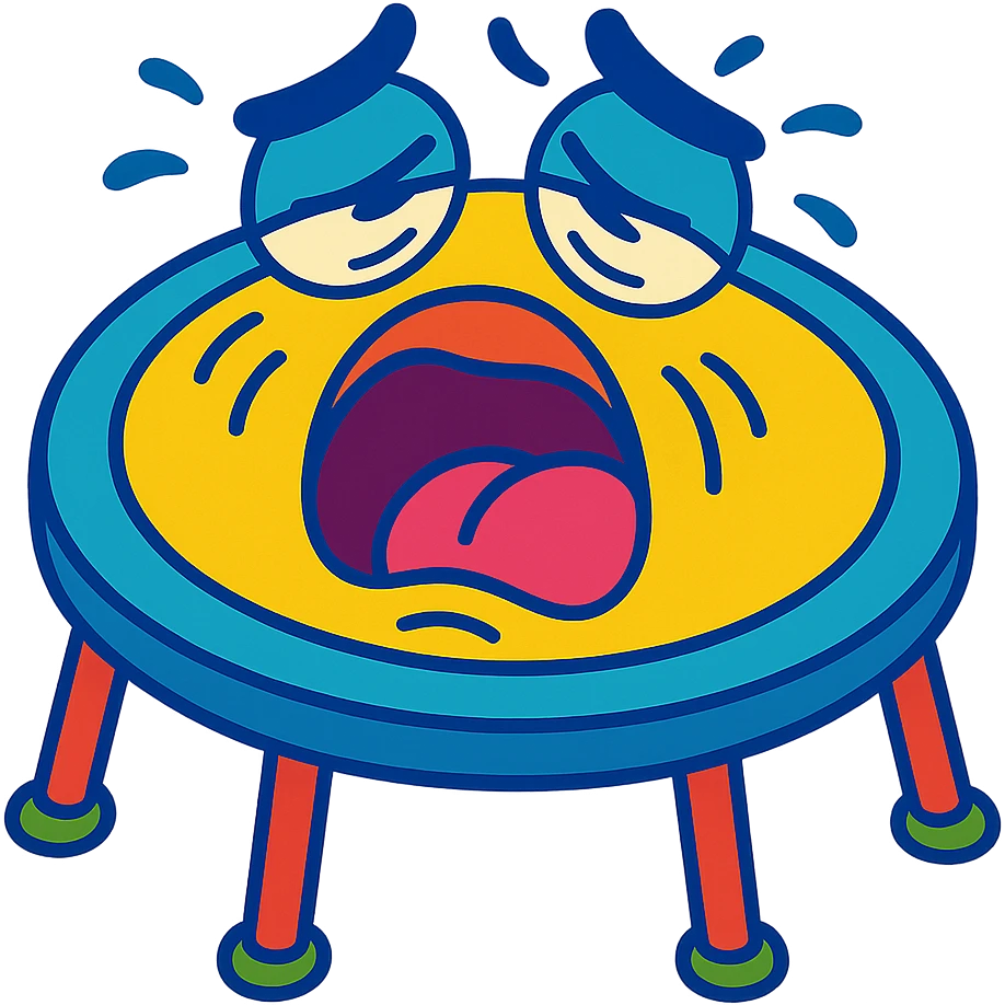 a trampoline with a cartoonish moaning face, exaggerated expression, vibrant toon style emoji