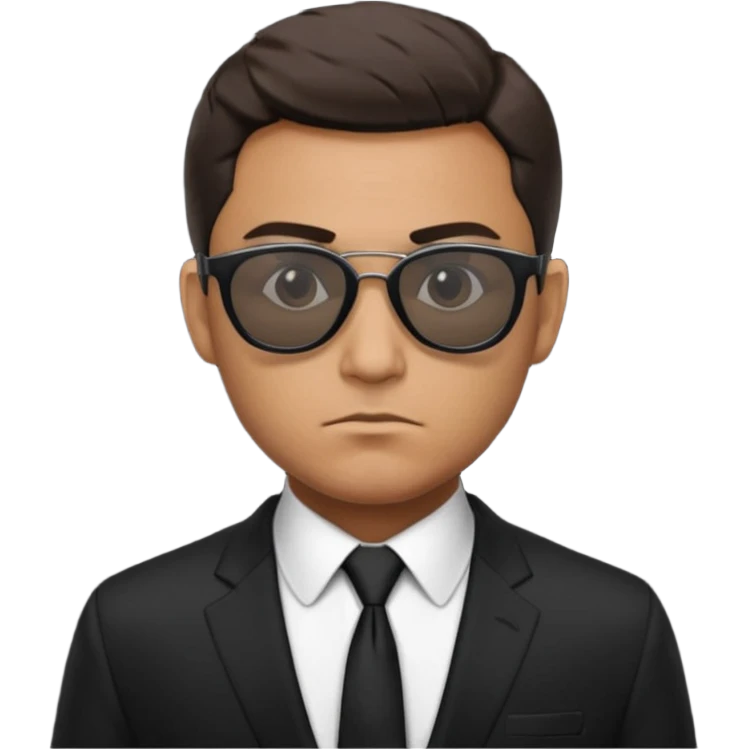 رجل يرتدي نظارات شمسية وبذلة رسمية سوداء بالكامل حتى ربطة العنق كانه عميل fbi emoji