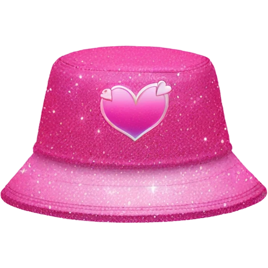 Pink ombre bucket hat with hearts and glitter emoji