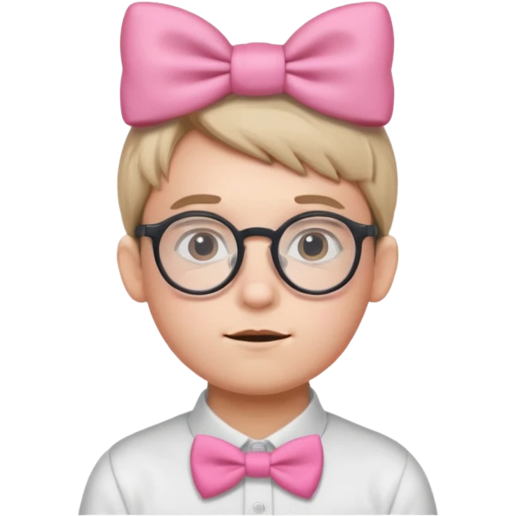 Round Nerdy specs boy  emoji with pink bow on head emoji