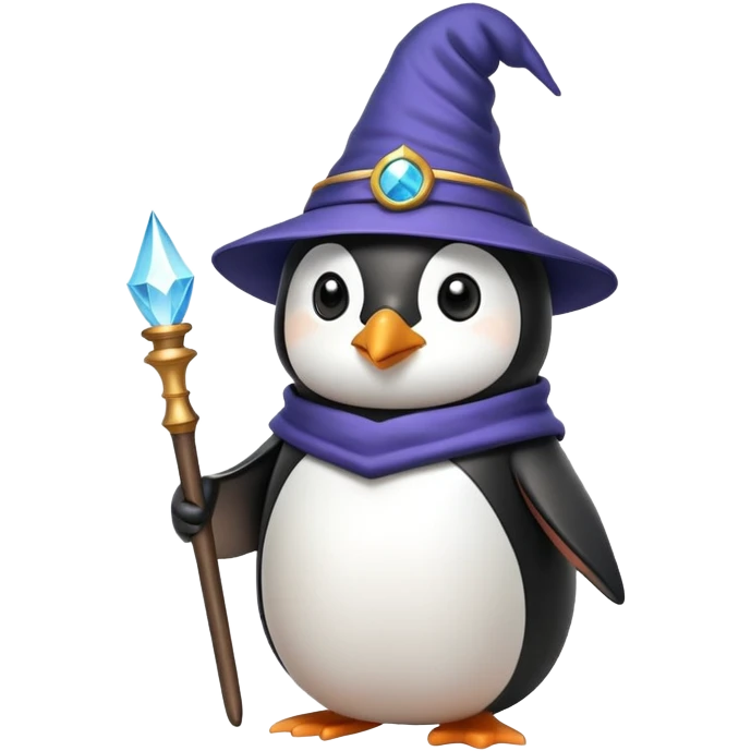 penguin wizard with magic wand and wizard hat emoji