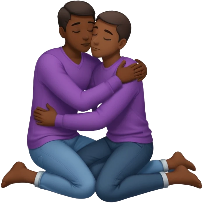 1 adult male dark skin ,1 light skin dark hair adult male, naked, cuddling, kissing, love passionate, full body view, on floor,sexual emoji