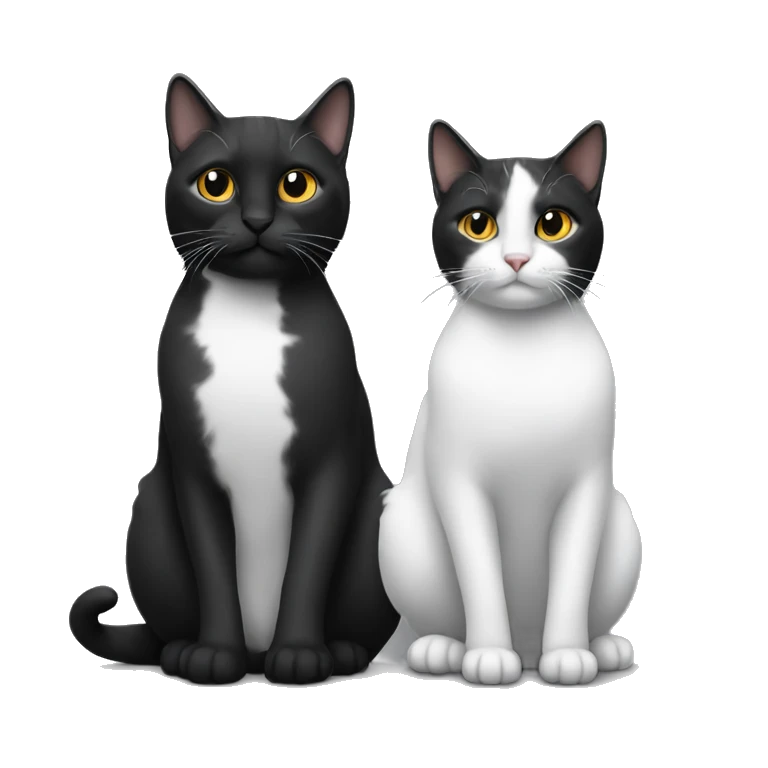Two pet cats sitting together, one is black. The other is black and white emoji