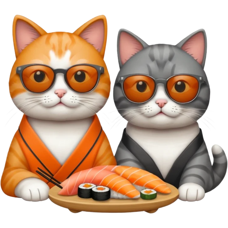 two cats wearing sunglasses eating sushi emoji