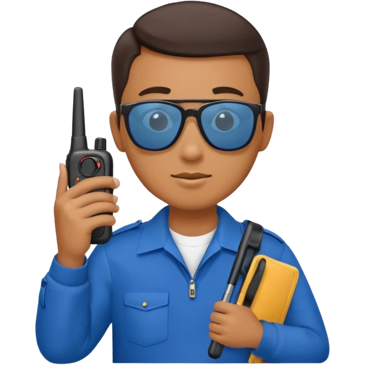 school security, blue cloth, sun glasses, holding walkie-talkie emoji